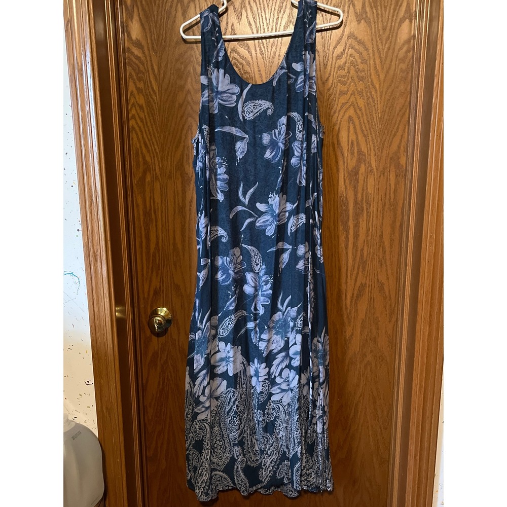 Avenue Navy Blue reversible Floral Paisley Rayon Sleeveless Maxi Dress  Size 22